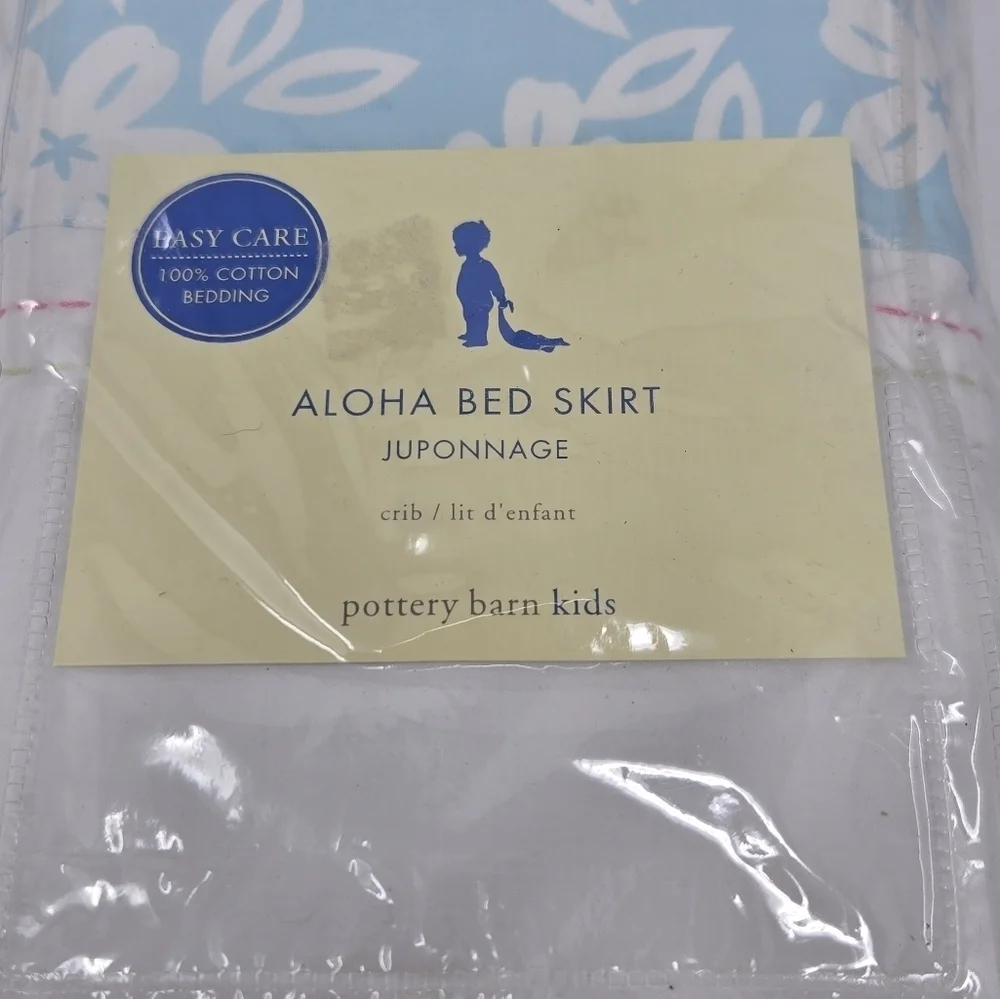 NEW POTTERY BARN KIDS CRIB ALOHA BED SKIRT DUST RUFFLE COTTON RARE BLUE FLORAL
